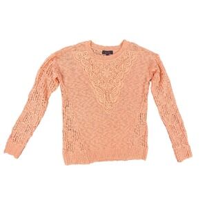 Marled Reunited Clothing Peach Lace Bib Open Knit Sweater Large Womens 38 bust